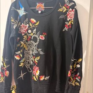 Johnny Was Black Sweatshirt with Colorful Embroidery